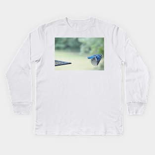 Bluejay in flight Kids Long Sleeve T-Shirt